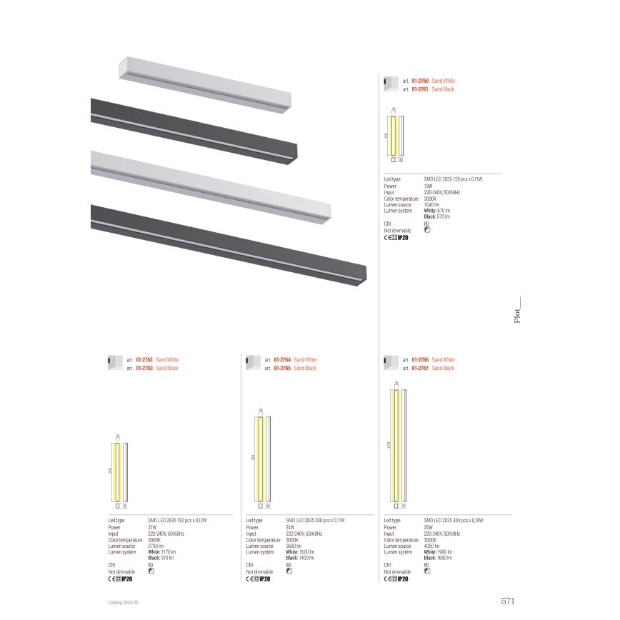 Redo 01-2767 - LED vägglampa PLOT LED/35W/230V 120 cm svart