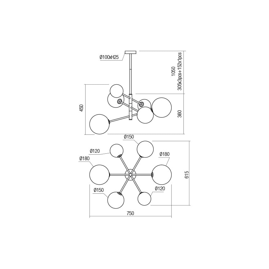 Redo 01-2780 - Ljuskrona med textilsladd ROY 6xG9/10W/230V