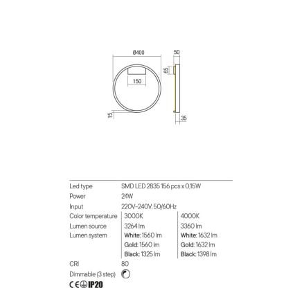 Redo 01-2819 - LED ljusreglerad vägglampa FEBE LED/24W/230V svart