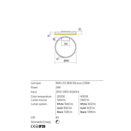 Redo 01-2835 - LED dimbar väggarmatur FEBE LED/24W/230V guld