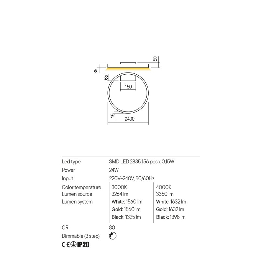 Redo 01-2835 - LED dimbar väggarmatur FEBE LED/24W/230V guld