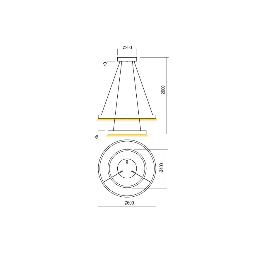 Redo 01-2889 - Dimbar LED-taklampa på vajer FEBE LED/62W/230V guld