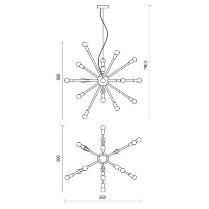Redo 01-2934 - Ljuskrona med kabel STELLAR 12xE14/25W/230V svart