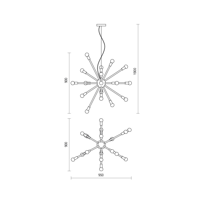 Redo 01-2934 - Ljuskrona med kabel STELLAR 12xE14/25W/230V svart