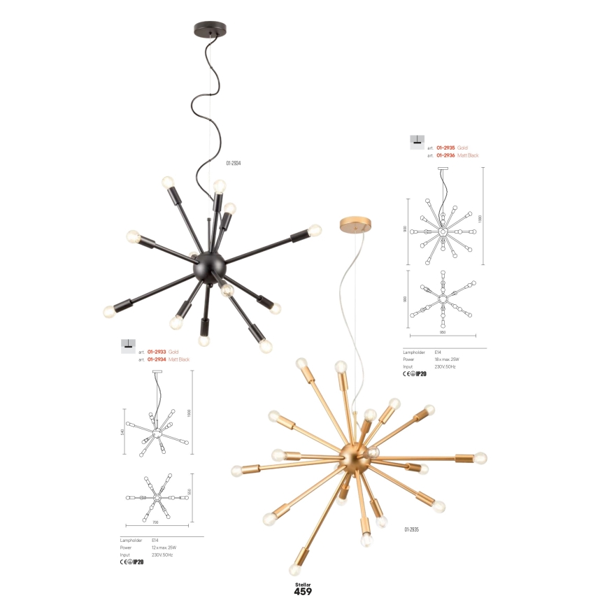 Redo 01-2936 - Ljuskrona med textilsladd STELLAR 18xE14/25W/230V svart