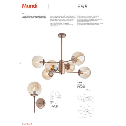 Redo 01-2942 - Vägglampa MUNDI 1xE14/28W/230V koppar/rökfärgad