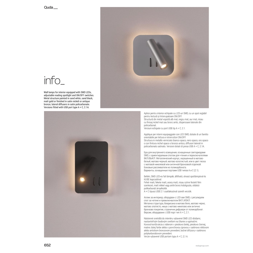 Redo 01-2978 - LED-väggarmatur QUDA LED/6W/230V + LED/3W 3000K CRI 90 matt krom