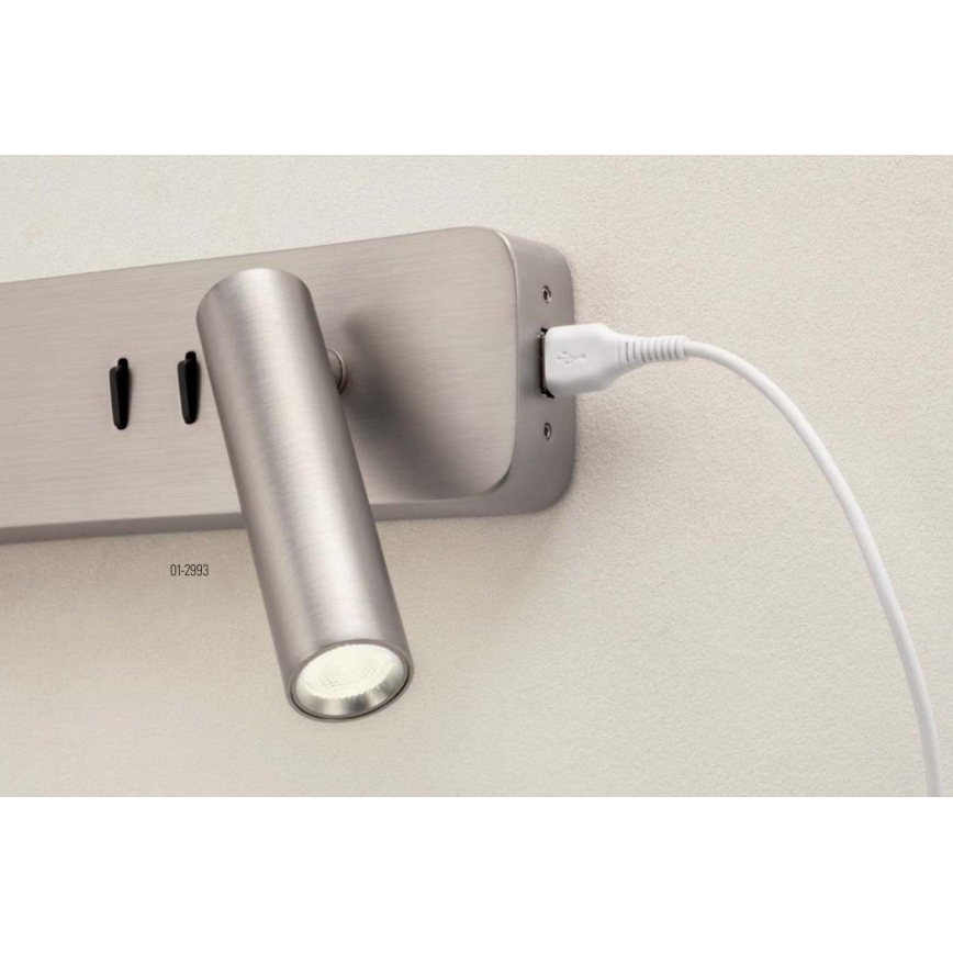 Redo 01-2993 - LED-vägglampa OASIS LED/3W/230V + 1xG9/10W USB CRI 90 polerad krom