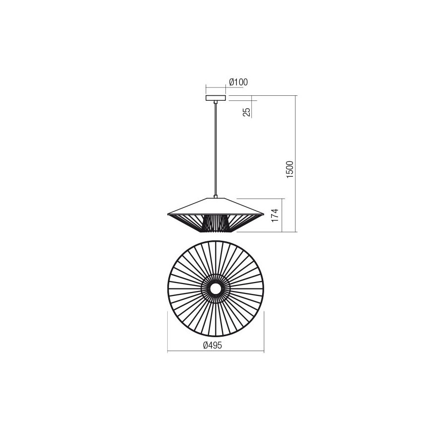Redo 01-3010 - Takpendel med kabel GRILL 1xE27/42W/230V Ø 49,5 cm svart/turkos