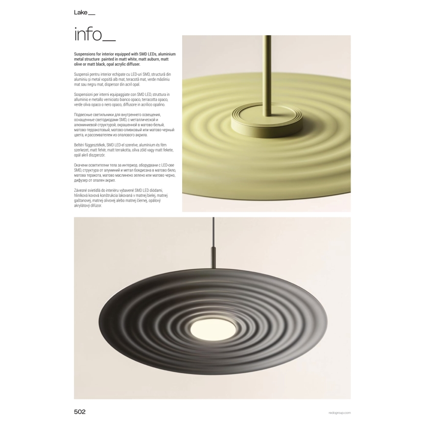 Redo 01-3044 - LED-pendel på vajer LAKE LED/13W/230V CRI 90 Ø 50 cm vit