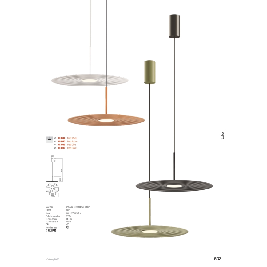 Redo 01-3044 - LED-pendel på vajer LAKE LED/13W/230V CRI 90 Ø 50 cm vit
