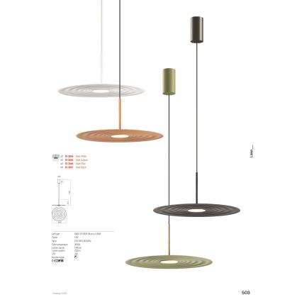 Redo 01-3047 - LED-pendellampa med kabel LAKE LED 13W/230V CRI 90 Ø 50 cm svart