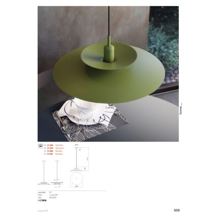 Redo 01-3050 - Pendellampa på kabel GUNNAR 1xE27/42W/230V Ø 50 cm grön