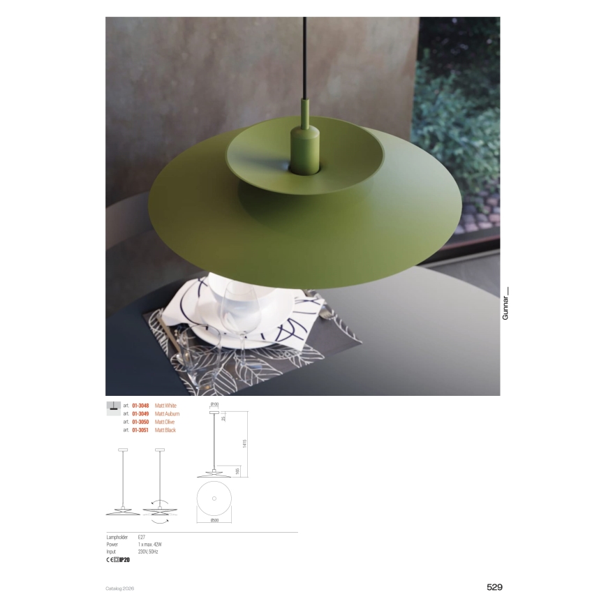 Redo 01-3051 - Takpendel med sladd GUNNAR 1xE27/42W/230V Ø 50 cm svart