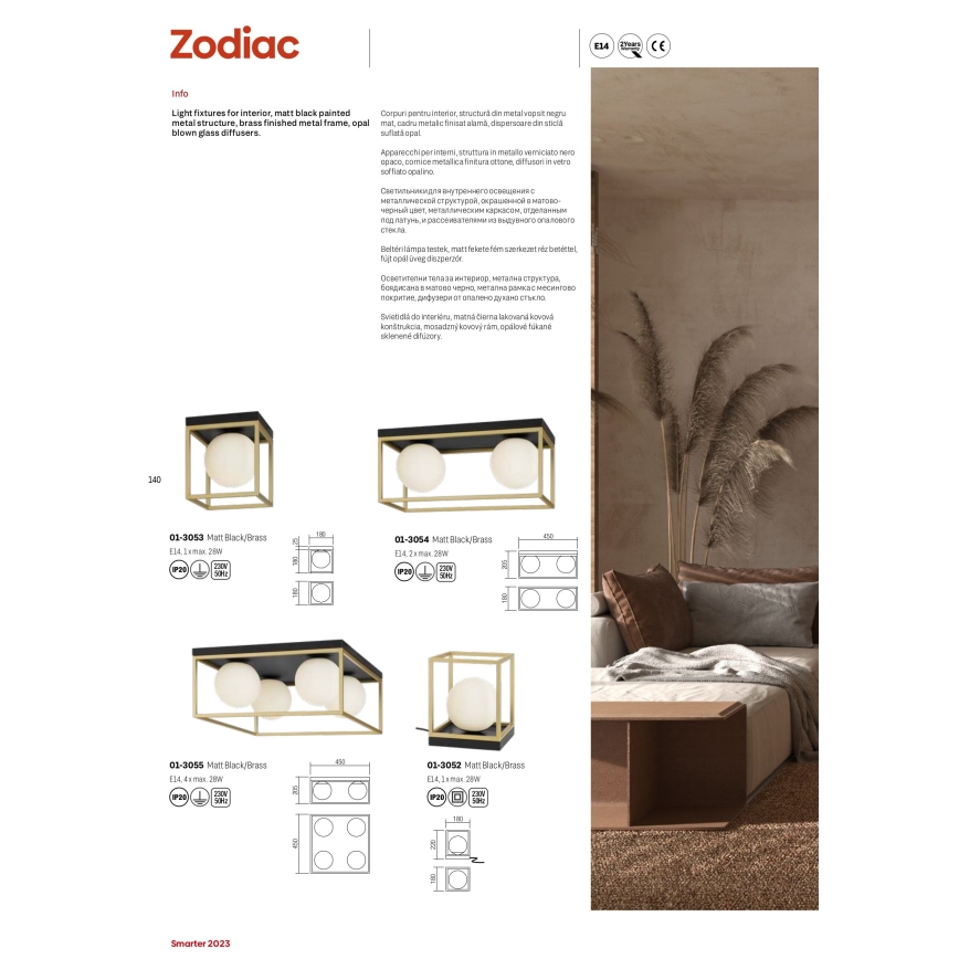 Redo 01-3055 - Taklampa ZODIAC 4xE14/28W/230V