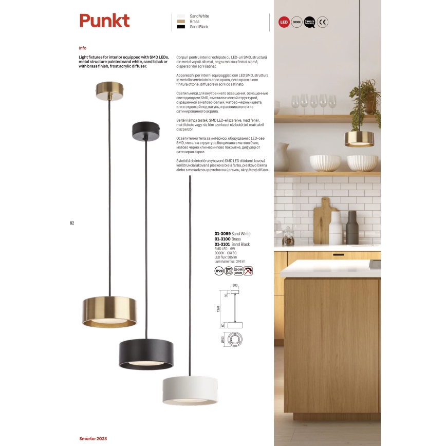 Redo 01-3099 - LED ljuskrona med textilsladd PUNKT LED/6W/230V diameter 15 cm vit