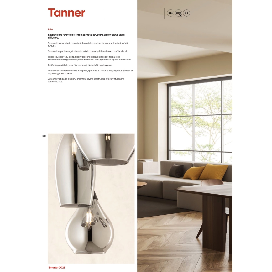 Redo 01-3194 - Ljuskrona med textilsladd TANNER 6xE14/28W/230V diameter 47,2 cm