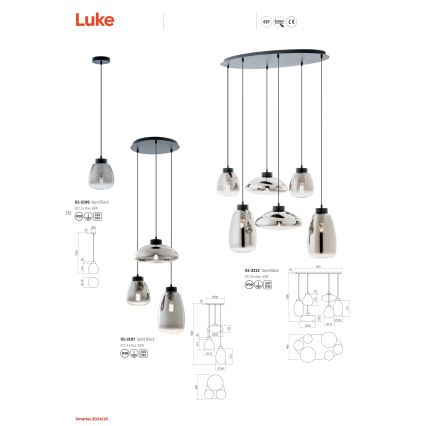 Redo 01-3196 - Ljuskrona med textilsladd LUKE 1xE27/42W/230V diameter 17 cm svart