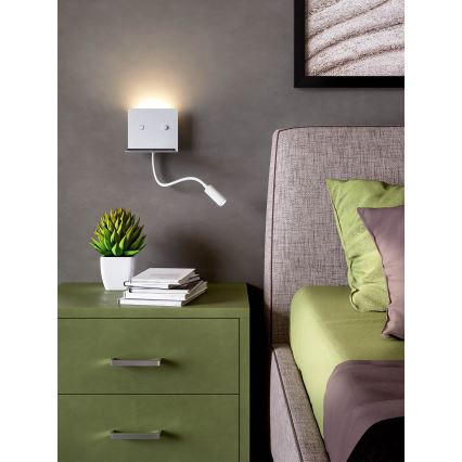 Redo 01-3210 - LED väggbelysning med en flexible liten lampa MOKA LED/6W + LED/3W/230V USB CRI90 vit