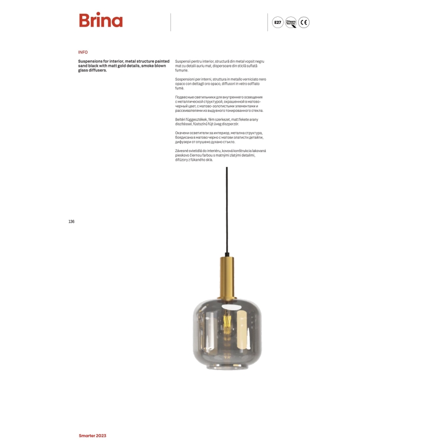 Redo 01-3213 - Ljuskrona med textilsladd BRINA 1xE27/23W/230V