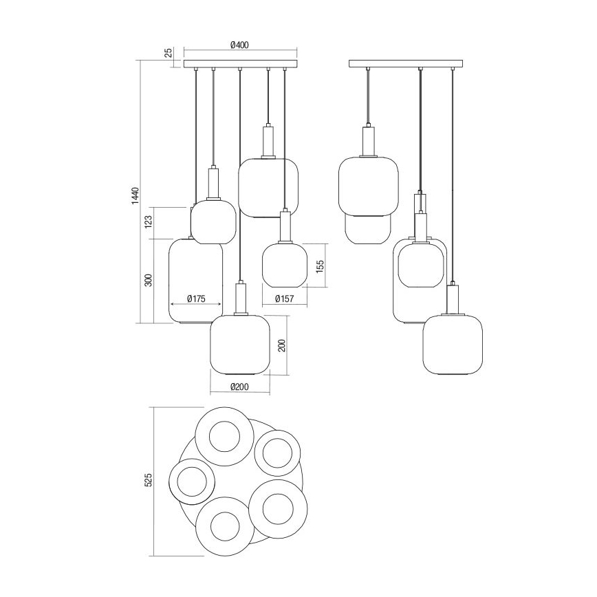 Redo 01-3214 - Ljuskrona med textilsladd BRINA 5xE27/23W/230V
