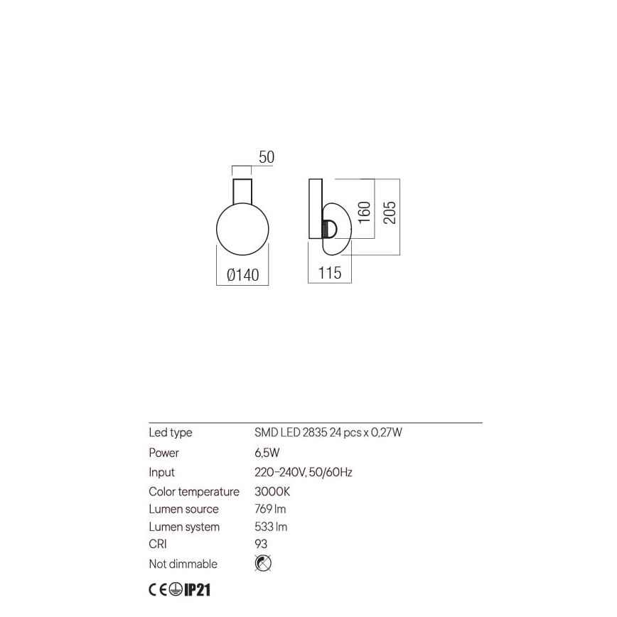 Redo 01-3240 - LED Vägglampa SINCLAIR LED/6,5W/230V CRI 93 IP21 svart
