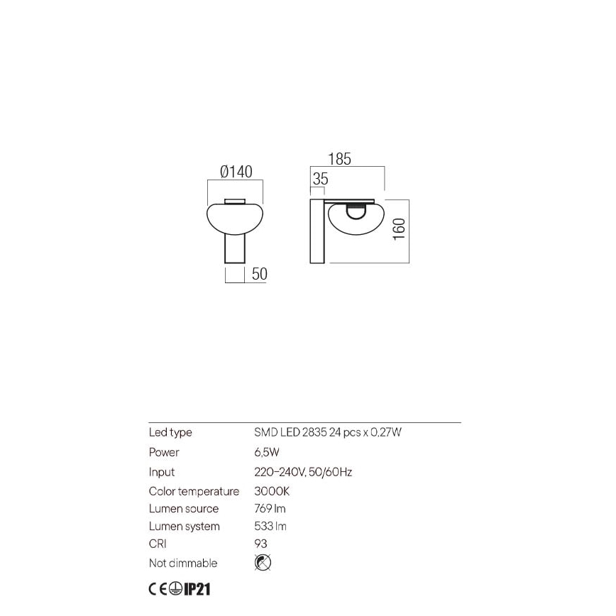 Redo 01-3241 - LED Vägglampa SINCLAIR LED/6,5W/230V CRI 93 IP21 guld