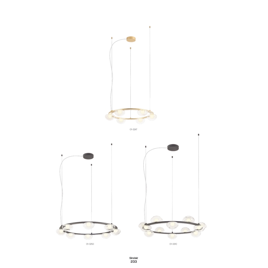 Redo 01-3247- LED ljusreglerad ljuskrona på textilsladd SINCLAIR LED/37,2W/230V CRI 93 IP21 guld