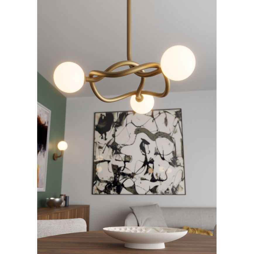 Redo 01-3256 - Ljuskrona på stång CONFUSIO 3xE14/28W/230V Ø 76 cm, guld