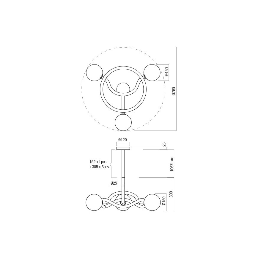 Redo 01-3256 - Ljuskrona på stång CONFUSIO 3xE14/28W/230V Ø 76 cm, guld