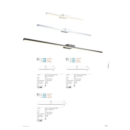 Redo 01-3268 - Badrumsspegel med LED-belysning ASTON LED/12W/230V 60 cm CRI 90 IP44 vit