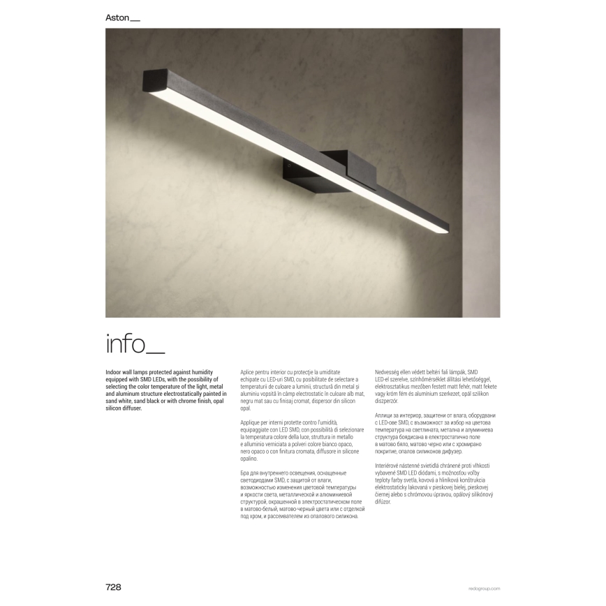 Redo 01-3273 - LED-badrumsspegelbelysning ASTON LED/18W/230V 3000/4000K 90 cm CRI 90 IP44 svart