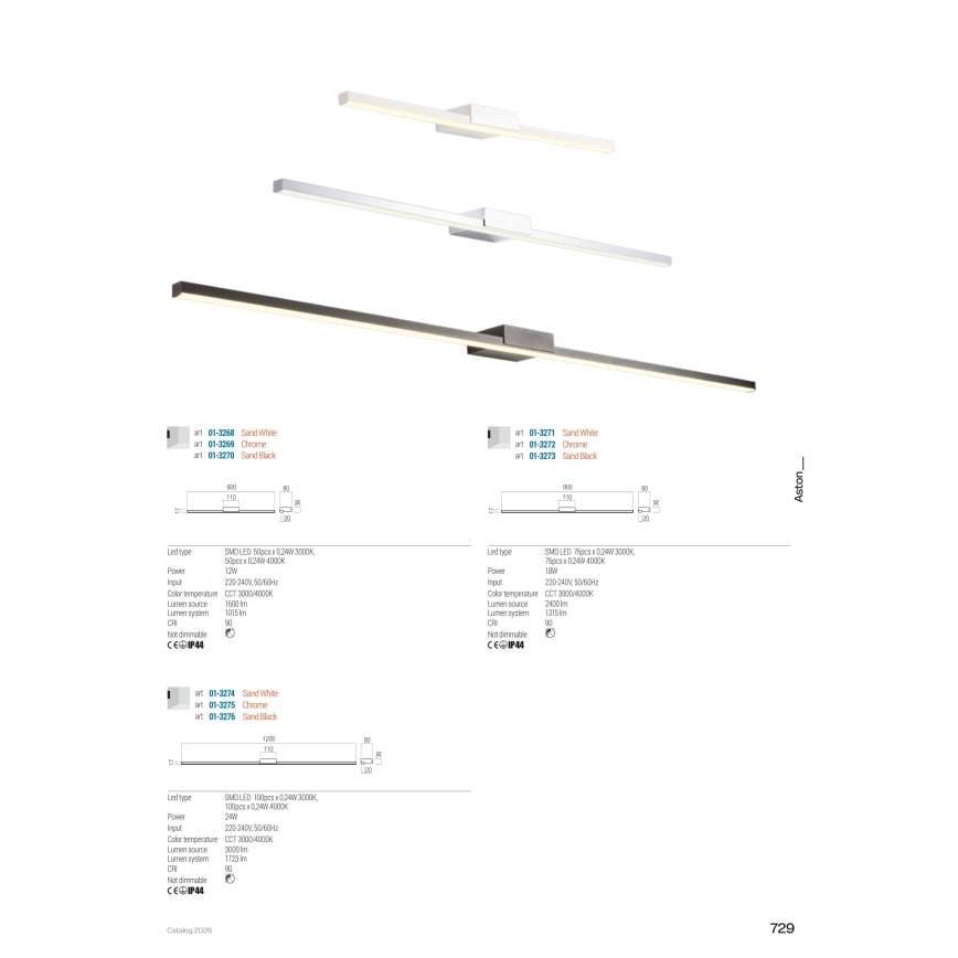 Redo 01-3273 - LED-badrumsspegelbelysning ASTON LED/18W/230V 3000/4000K 90 cm CRI 90 IP44 svart