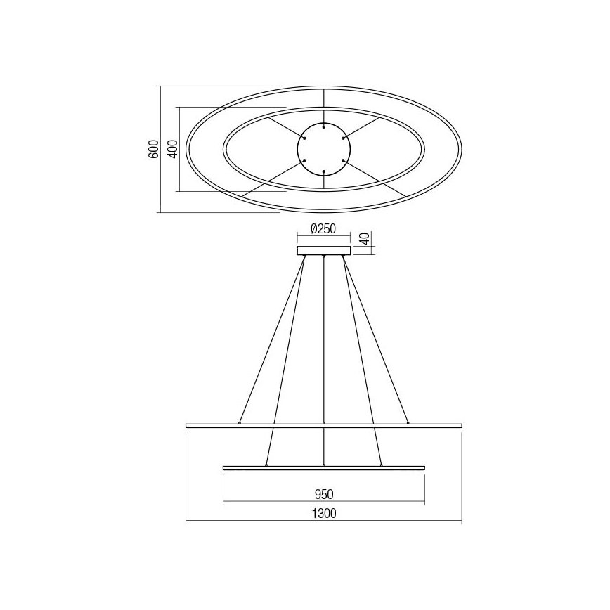 Redo 01-3342 - Dimmbar takpendel på vajer LEO LED/115W/230V 3000/4000K CRI 90 60x130 cm vit