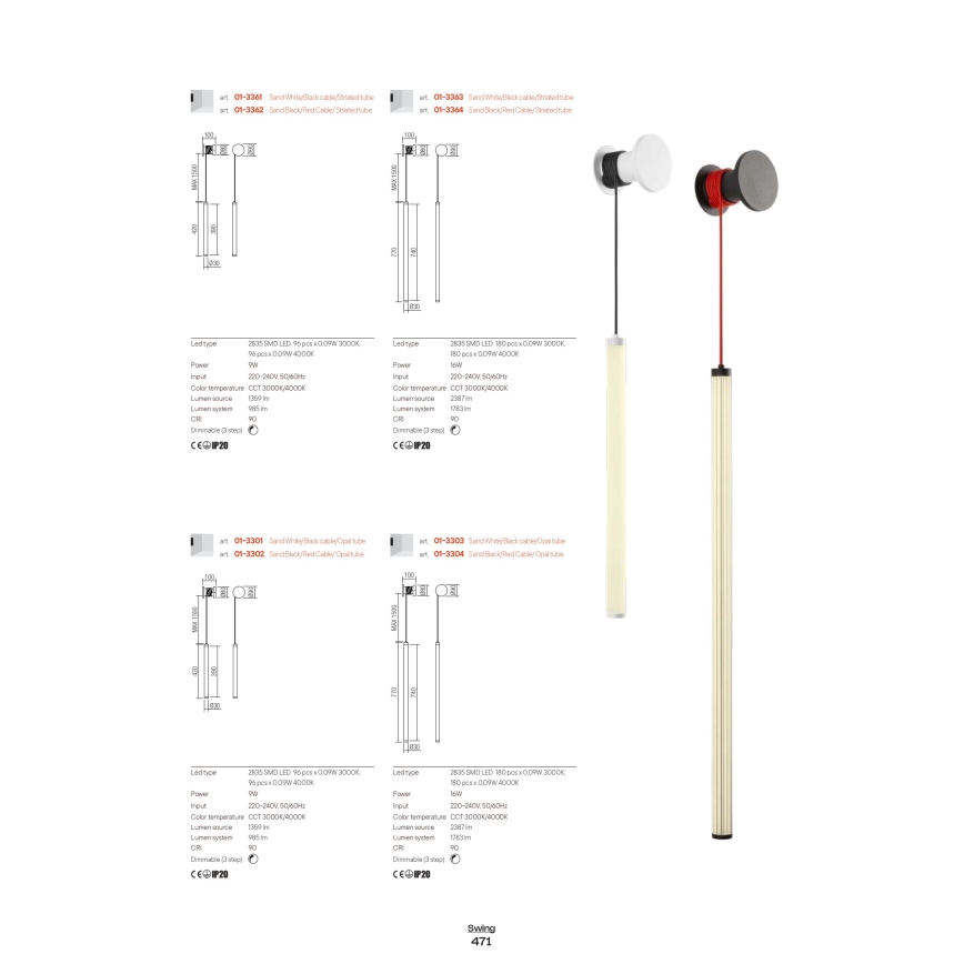 Redo 01-3361 - LED dimbar vägglampa SWING LED/9W/230V 3000/4000K CRI 90 vit