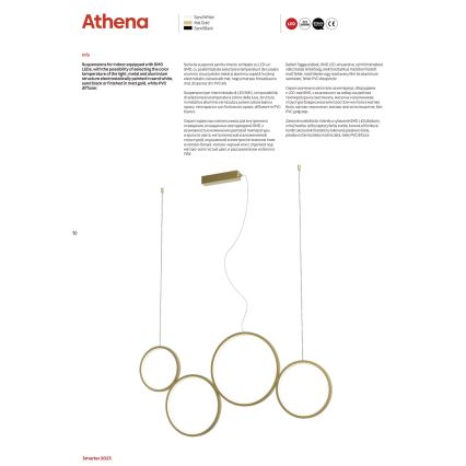 Redo 01-3382 - LED ljusreglerad ljuskrona på textilsladd ATHENA LED/40W/230V 3000/4000/6000K CRI98 vit