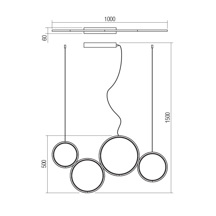 Redo 01-3384 - LED ljusreglerad ljuskrona på textilsladd ATHENA LED/40W/230V 3000/4000/6000K CRI98 svart