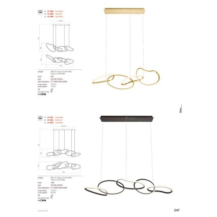 Redo 01-3392 - Dimmbar LED-pendellampa på kabel BIAS LED/120W/230V 3000/4500/6500K CRI 90 guld
