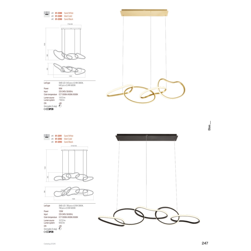 Redo 01-3393 - Dimbart LED-takpendel på vajer BIAS LED/120W/230V 3000/4500/6500K CRI 90 svart