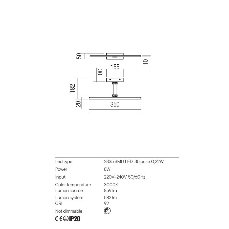 Redo 01-3461 - LED tavelbelysning LINEAR LED/8W/230V 35 cm CRI 92 svart