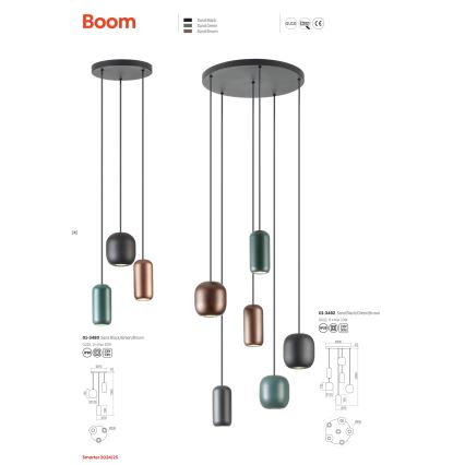 Redo 01-3480 - Ljuskrona med textilsladd BOOM 3xGU10/10W/230V diameter 33 cm svart/grön/brun