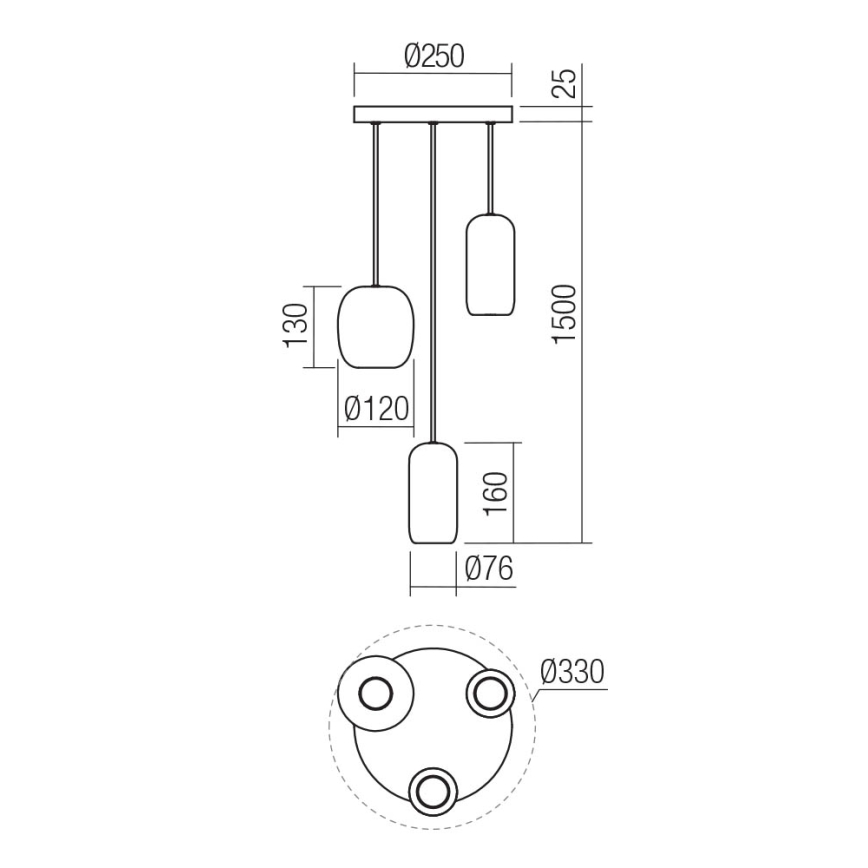 Redo 01-3480 - Ljuskrona med textilsladd BOOM 3xGU10/10W/230V diameter 33 cm svart/grön/brun