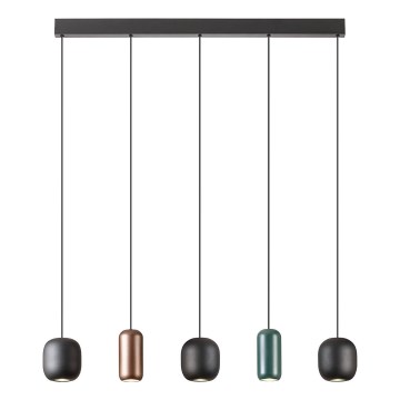 Redo 01-3481 - Ljuskrona med textilsladd BOOM 5xGU10/10W/230V svart/grön/brun