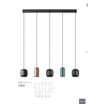 Redo 01-3481 - Ljuskrona med textilsladd BOOM 5xGU10/10W/230V svart/grön/brun