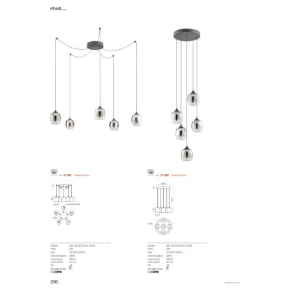 Redo 01-3488 - LED Dimbar pendellampa med kabel KHADI 5xLED/5,2W/230V CRI 90 Ø 43 cm svart/rökfärgad