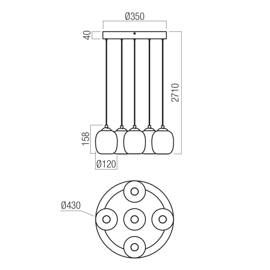 Redo 01-3488 - LED Dimbar pendellampa med kabel KHADI 5xLED/5,2W/230V CRI 90 Ø 43 cm svart/rökfärgad