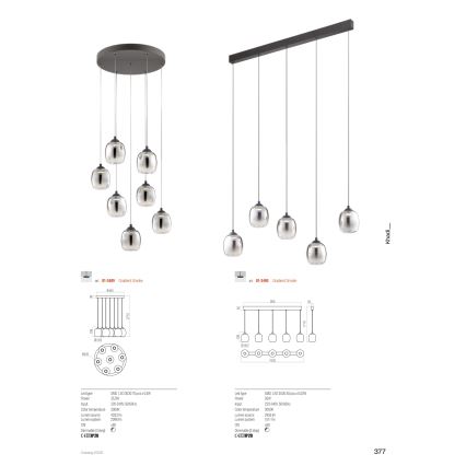 Redo 01-3490 - LED dimbar pendel på vajer KHADI 5xLED/5,2W/230V CRI 90 svart/rökfärgad
