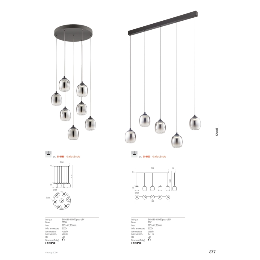 Redo 01-3490 - LED dimbar pendel på vajer KHADI 5xLED/5,2W/230V CRI 90 svart/rökfärgad