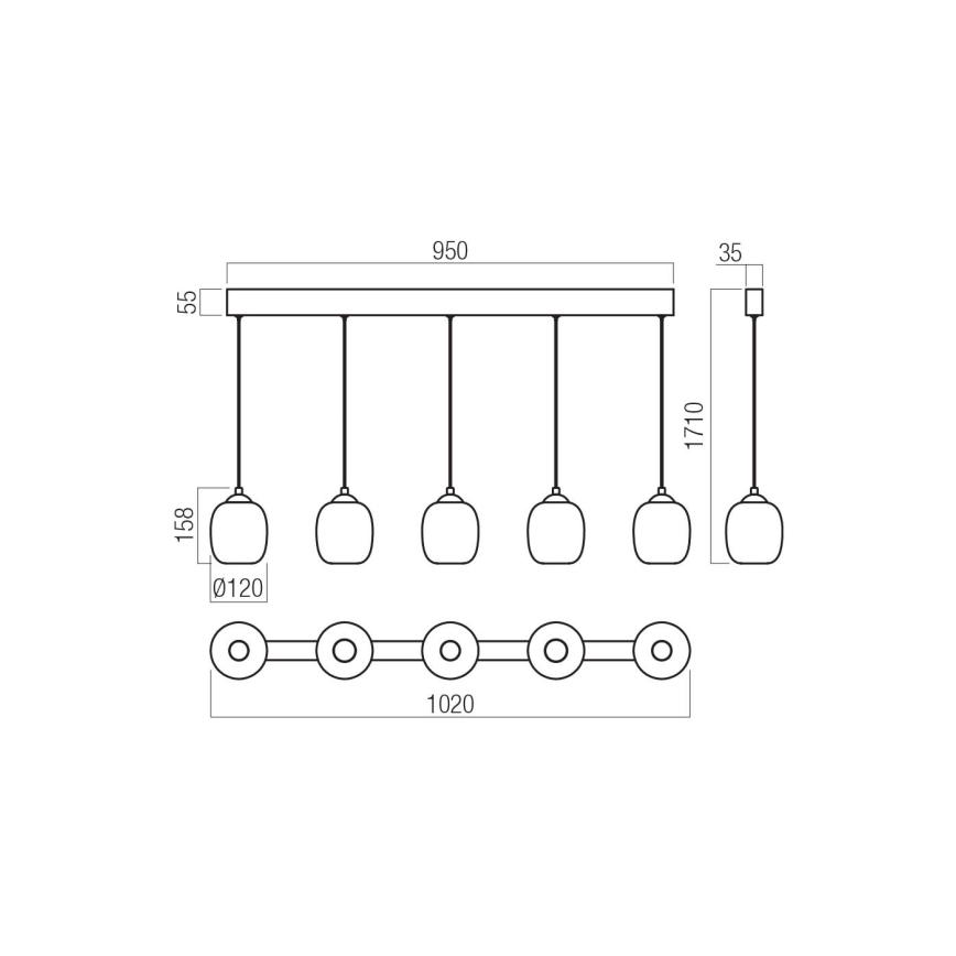 Redo 01-3490 - LED dimbar pendel på vajer KHADI 5xLED/5,2W/230V CRI 90 svart/rökfärgad