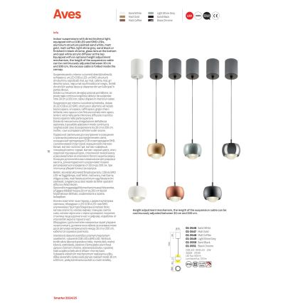Redo 01-3551 - LED ljuskrona med textilsladd AVES LED/12W/230V diameter 9,6 cm CRI 90 antracit